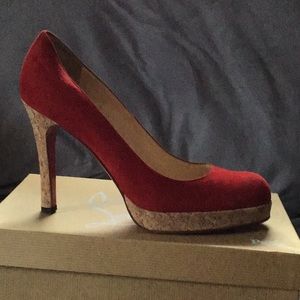 Christian Louboutin red suede shoes